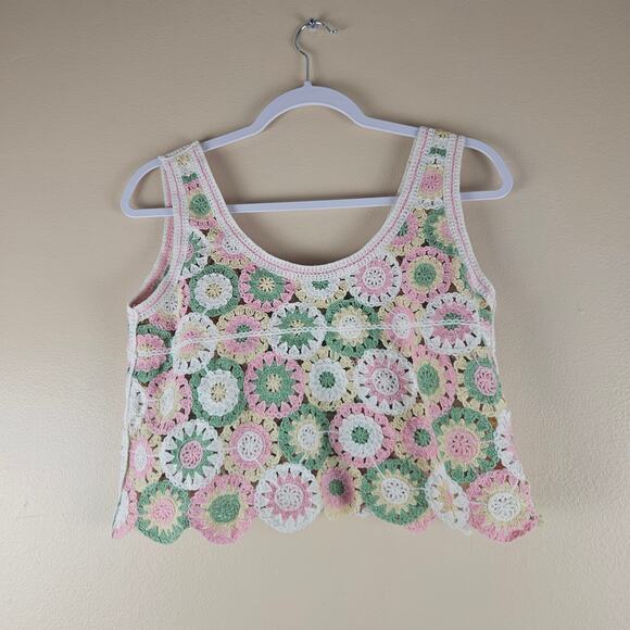 Papaya Crochet Granny Square Crop Tank Top Cottagecore Size Medium - Picture 2 of 6